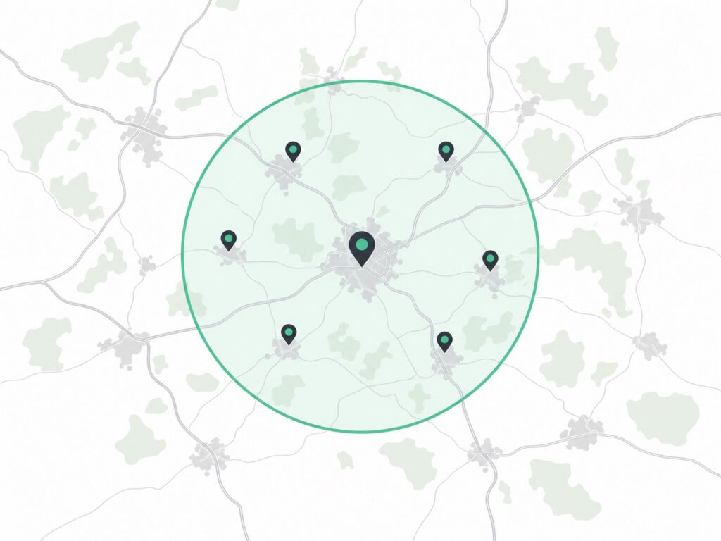 Schematische Karte des Einsatzgebiets mit 50-km-Radius um Ulm und Neu-Ulm