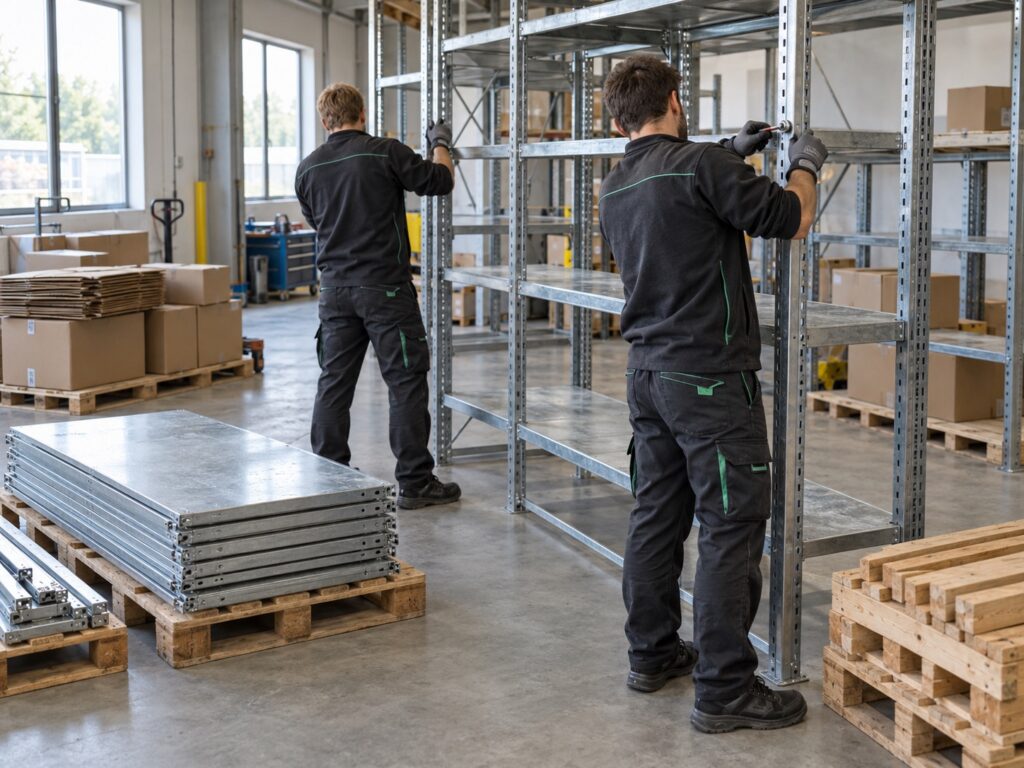 Mitarbeiter demontieren Schwerlastregale bei einer Lagerauflösung